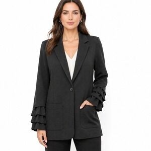Vince Camuto Black One Button Ponte Blazer Jacket Womens Sz Medium Ruched Sleeve